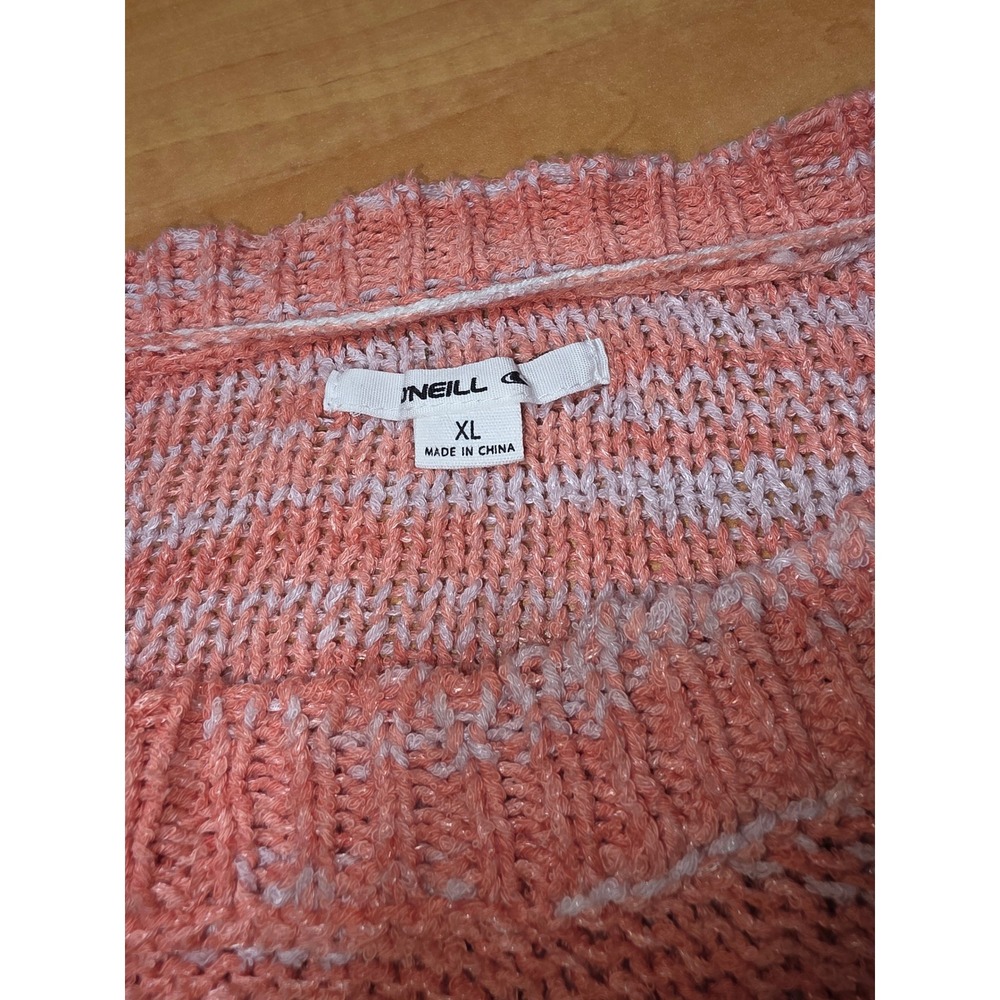 ONeill Womens XL Striped Knit Sweater Coral Teal White Drop Shoulder Relaxed - Picture 3 of 8